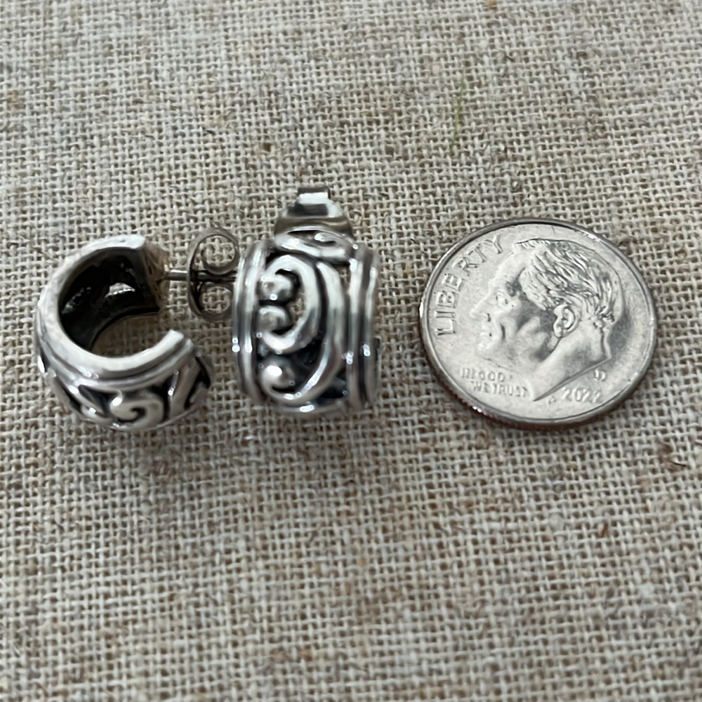 Sterling Solid 3/4 Scroll Posted Hoop Earrings - Picture 5 of 8